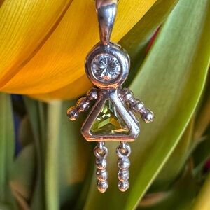 Vintage Sterling 925 Peridot CZ (August) Dress Charm Articulating Pendant